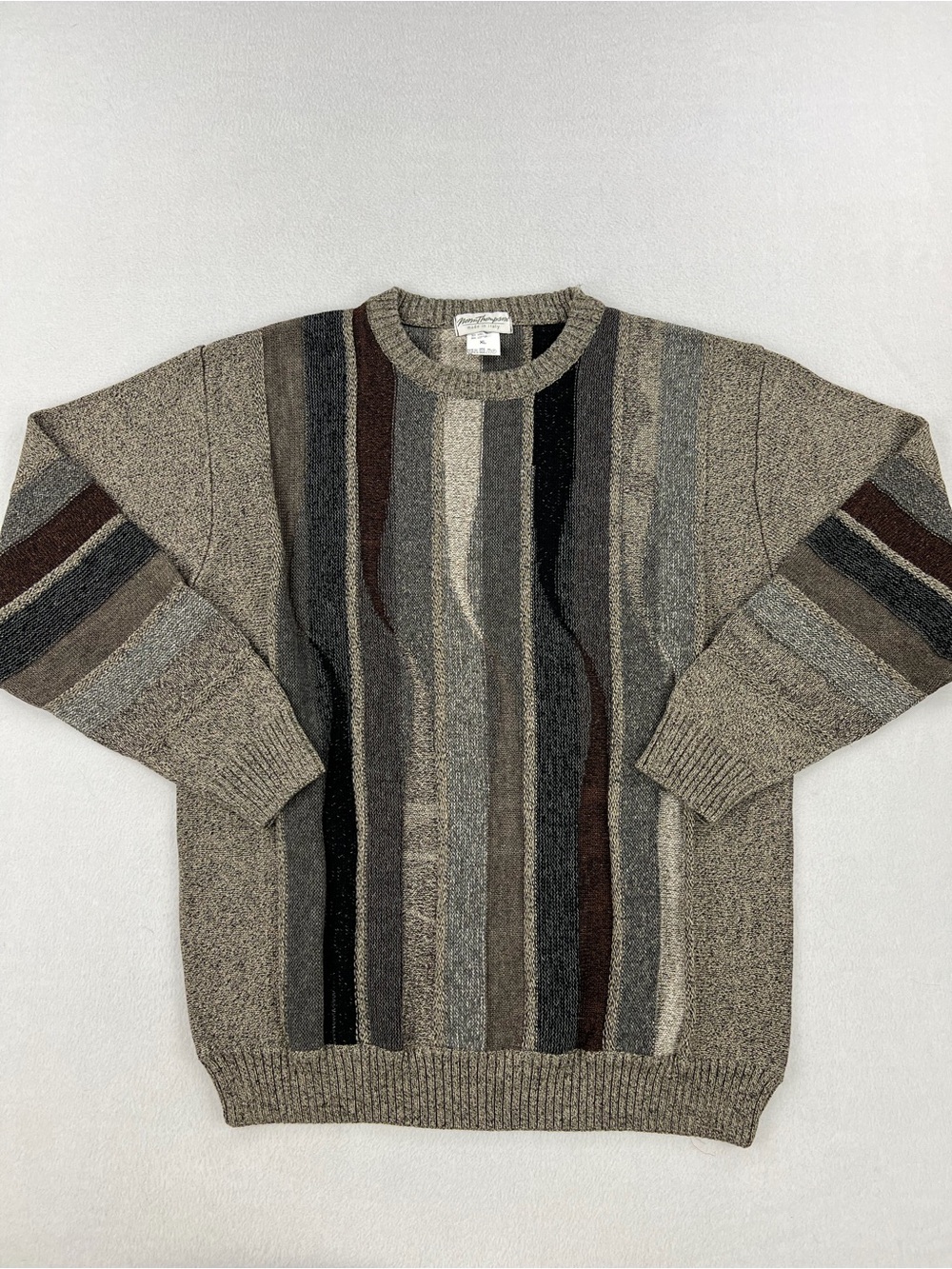 VTG 90s Norm Thompson Striped Knit Crewneck Sweater Coogi Style Men Size XL